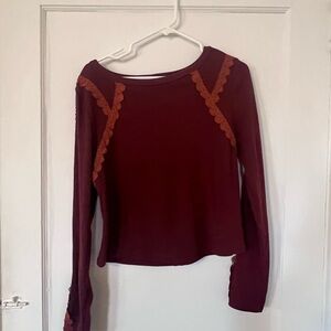 Women's Burgundy Lace Trim Top